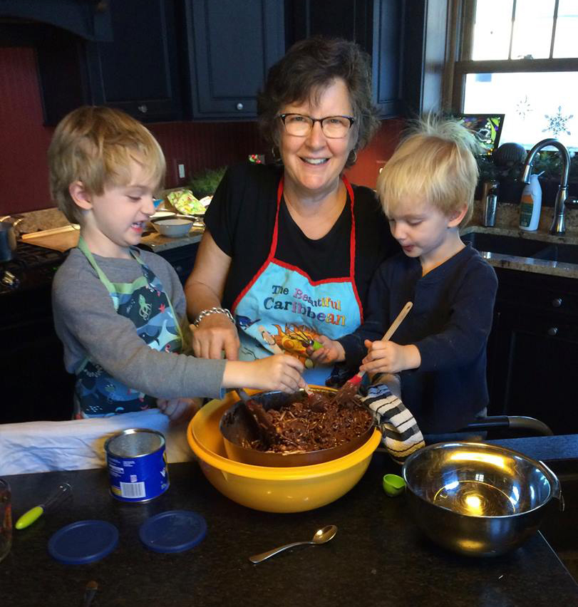 Baking with her grand kids.
